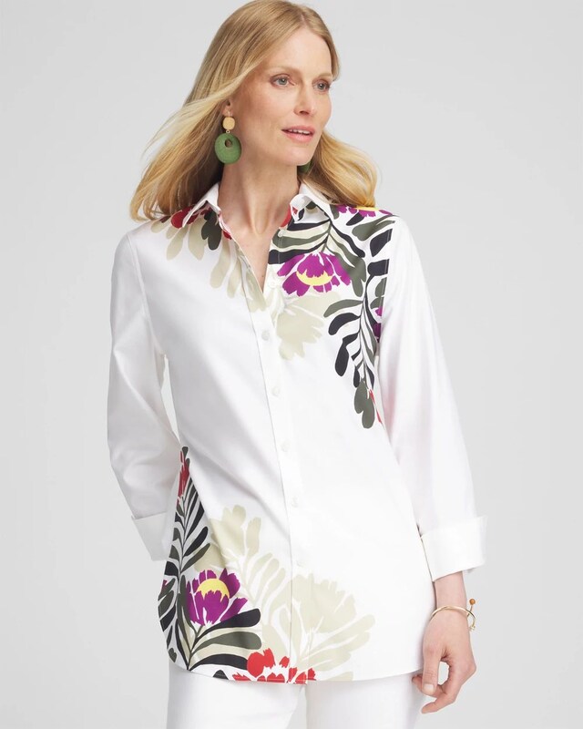 No Iron Stretch Placed Floral Shirt